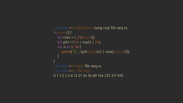 computer source code, rust, programming, code, Fibonacci sequence, syntax highlighting, HD wallpaper