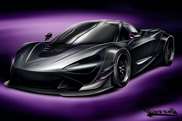 черни коли, кола, превозно средство, произведения на изкуството, McLaren, McLaren 720S, HD тапет