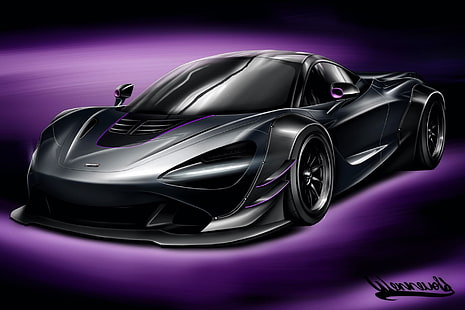 черные машины, суперкар, средство передвижения, произведение искусства, McLaren, McLaren 720S, HD обои HD wallpaper