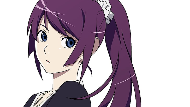 purple-haired female anime character illustration, anime, girl, hair, purple, surprise, HD wallpaper