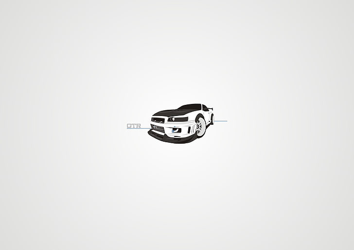 white Nissan Skyline GT-R r34, white, style, vector, art, Nissan, gtr, HD wallpaper