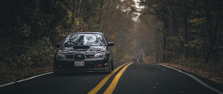 schwarzer Ford Mustang, ultra-breit, Auto, Subaru Impreza, Rallye, HD-Hintergrundbild