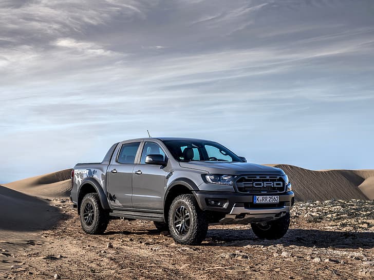 arena, nubes, gris, desierto, Ford, Raptor, camioneta, Ranger, 2019, Fondo de pantalla HD