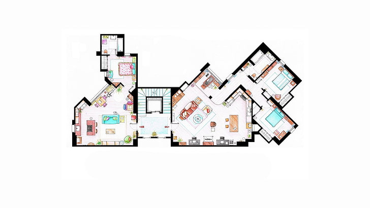 floor plan drawing, fan art, The Big Bang Theory, map, HD wallpaper