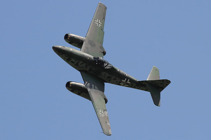 gray air fighter plane, the sky, fighter, war, flight, bomber, jet, world, Second, times, Me.262, spy plane, Messershmitt, HD wallpaper