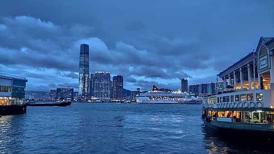 Гавань Виктория, Гонконг, пейзаж, HD обои HD wallpaper