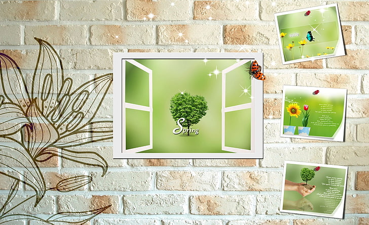 Digital Composite Spring 2, white photo frame border, Seasons, Spring, Digital, Composite, HD wallpaper