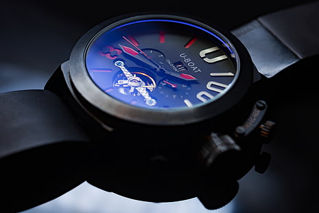 Montre chronographe ronde U-Boat noire et rouge avec bracelet noir, sous-marin, montre-bracelet, cadran, bracelet, Fond d'écran HD HD wallpaper