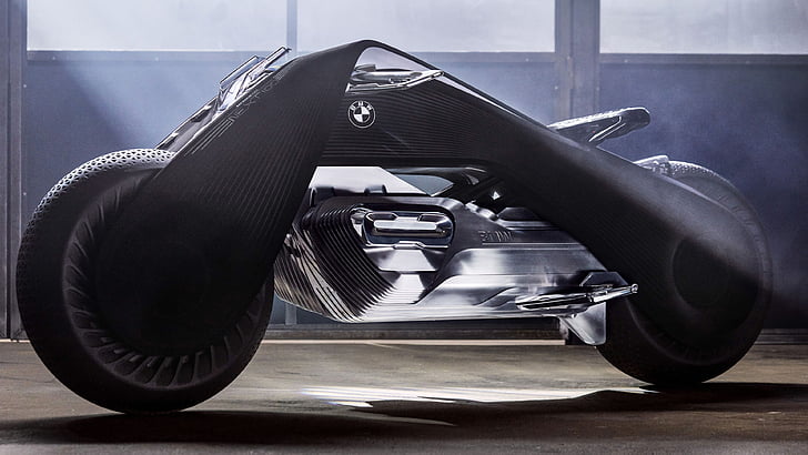фото черного мотоцикла BMW, Vision Next 100, BMW Motorrad, концепт байки, 4K, HD обои