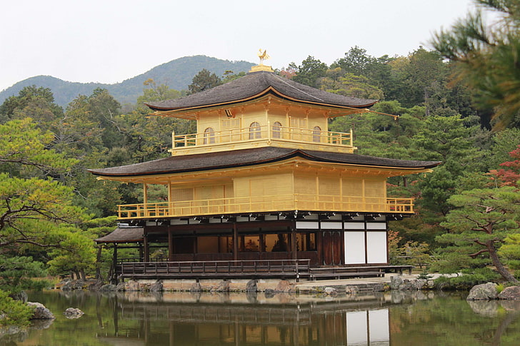 dourado, japão, cultura japonesa, kyoto, paisagem, fotografia da natureza, pagode, HD papel de parede