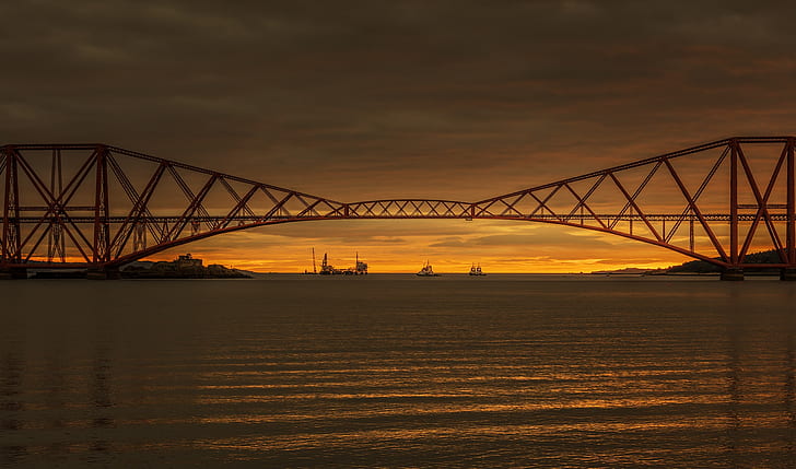 Sunrise, Scotland, United Kingdom, South Queensferry, Forth Rail Road Bridge, HD wallpaper
