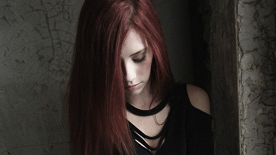 여성용 블랙 콜드 숄더 블라우스, 빨간 머리, 아리엘 파이퍼 폰, 모델, 여성, 긴 머리, HD 배경 화면 HD wallpaper