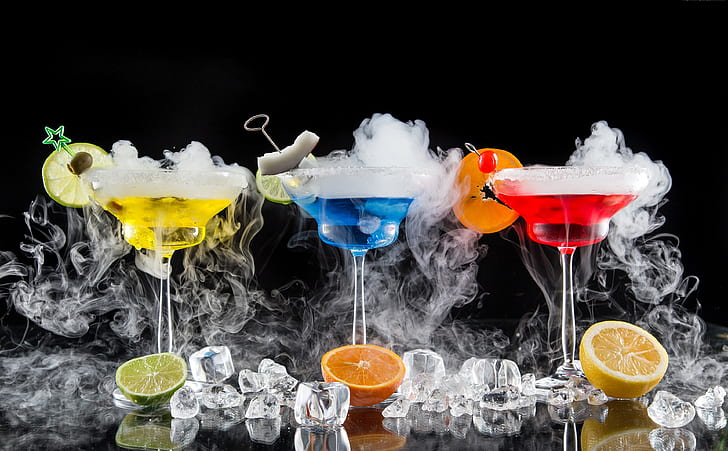 Food, Cocktail, Drink, Fruit, Glass, Ice Cube, Smoke, HD wallpaper