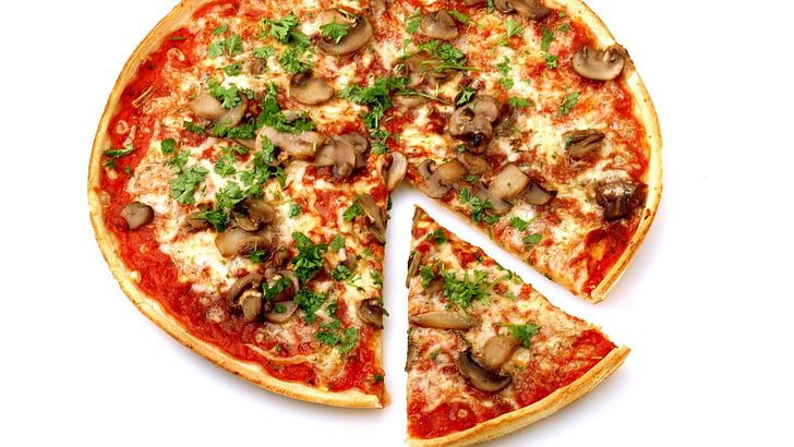 pizza, slice, mushroom, cuisine, california style pizza, italian food, HD wallpaper