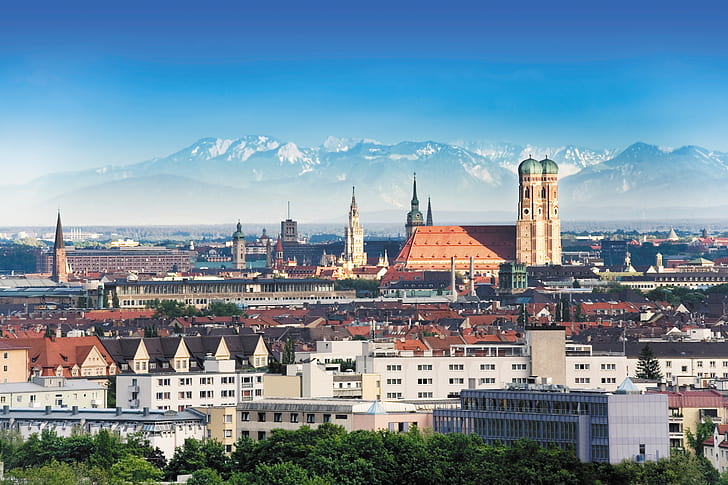 градът, панорама, Мюнхен, HD тапет