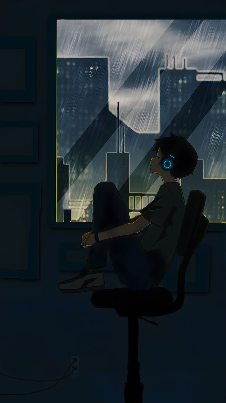 pokój, anime boys, ciemny, noc, deszcz, Batman Begins, muzyka, relaks, miasto, Tapety HD, tapety na telefon