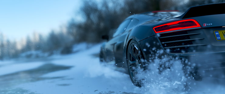  Audi R8 V10, Forza Horizon 4, snow, car, luxury, WALLHAVN, HD wallpaper HD wallpaper