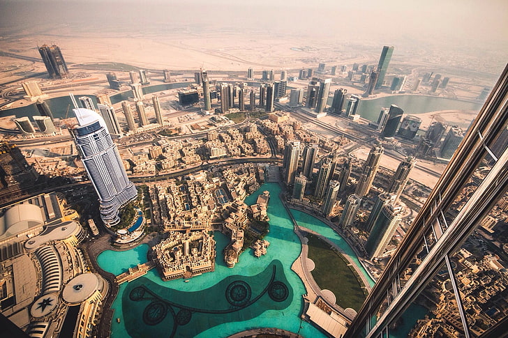 city buildings, Dubai, sky, skyscraper, cityscape, desert, HD wallpaper