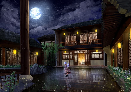 аниме характер илюстрация, рокля, Kishin Sagume, пейзаж, Touhou, крила, HD тапет HD wallpaper