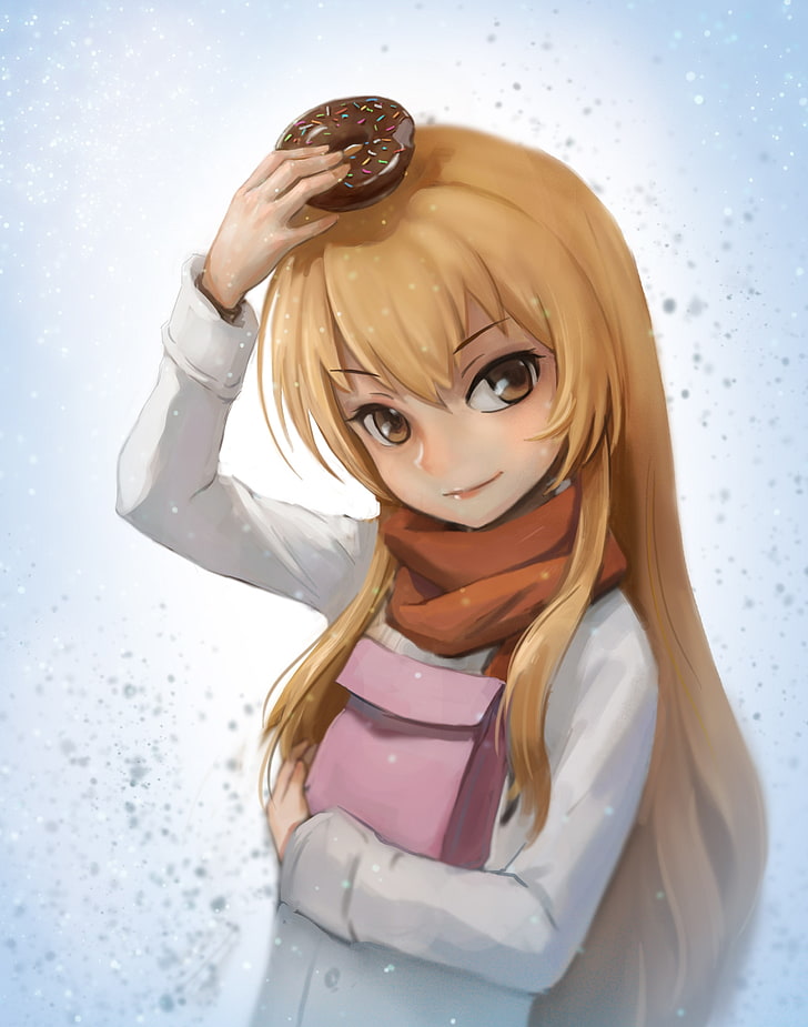 Aisaka Taiga, Donut, Anime Girls, Anime, Essen, Schnee, Toradora !, langes Haar, HD-Hintergrundbild, Handy-Hintergrundbild