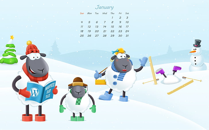 Happy Family Time-January 2015 Calendar Wallpaper ، رسم توضيحي للتقويم الأبيض، خلفية HD