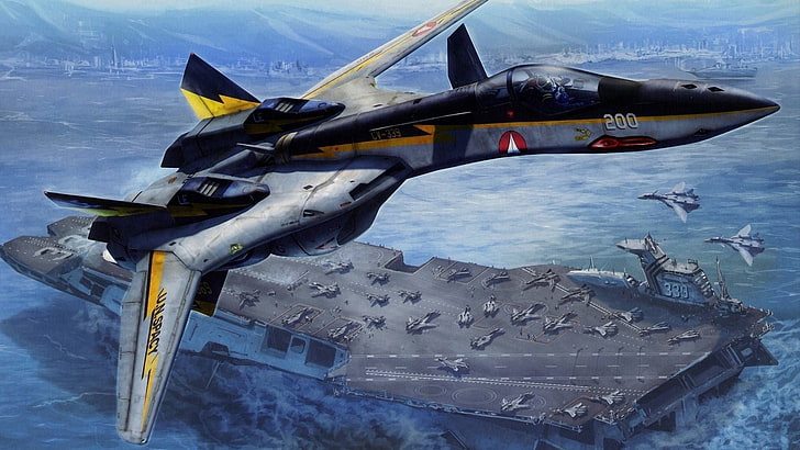 papel de parede preto e cinza do avião de combate, futuro, lutadores, o conceito, transportadora, aeronave, HD papel de parede