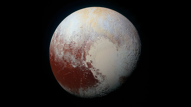 fondo de pantalla de planeta gris y marrón, Plutón, espacio, New Horizons, minimalismo, CGI, arte digital, Compuesto, arte espacial, pintura, Fondo de pantalla HD