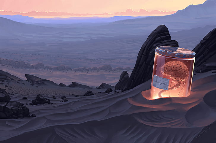 Simon Stålenhag, Gehirn, Wüste, strahlend, HD-Hintergrundbild