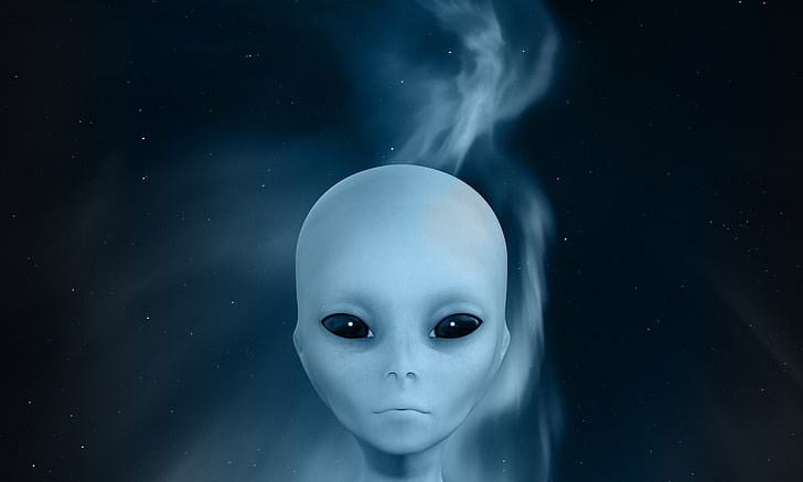alien digital wallpaper, extraterrestrial, alien, face, smoke, sky, HD wallpaper