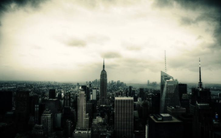 аэрофотосъемка Эмпайр Стейт Билдинг, Нью-Йорк, городской пейзаж, здания, HD обои