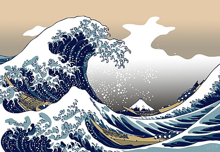 морские волны иллюстрация, природа, синий, Великая волна от Канагава, HD обои HD wallpaper