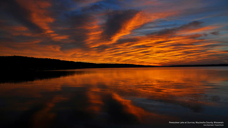 Озеро Пьюоки в Санрайз, округ Ваукеша, Висконсин, Рассветы / Закаты, HD обои