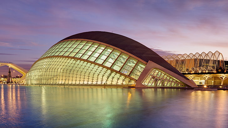 white and black landmark, photography, water, building, architecture, Spain, museum, valencia, City of Arts and Sciences, Valencia, Spain, HD wallpaper