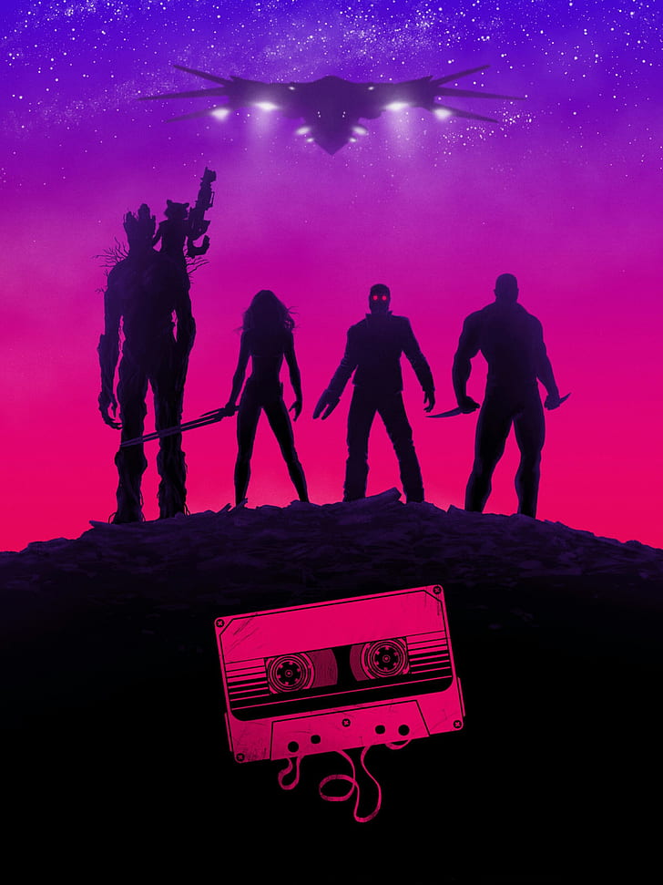 Guardians of the Galaxy, Marvel Cinematic Universe, cassette, artwork, Sfondo HD, sfondo telefono