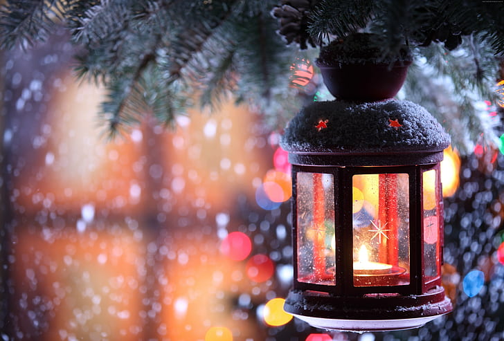 decorations, New Year, Winter, Candle, Snow, Snowflakes, Torch Branch, Christmas, HD wallpaper