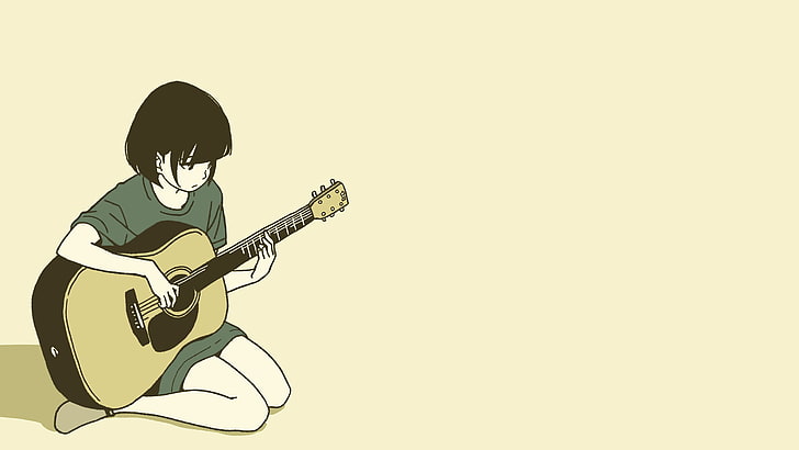 anime meninas, guitarra, fundo simples, HD papel de parede
