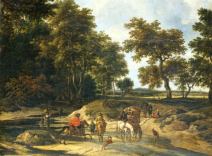 paisaje, óleo, cuadro, lienzo, Jacob van Ruisdael, ¡El camino!, Fondo de pantalla HD HD wallpaper