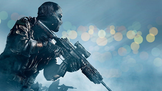 черная штурмовая винтовка, призраки Call of Duty, Activision, бесконечность Уорд, солдат, пистолет, маска, военные, HD обои HD wallpaper