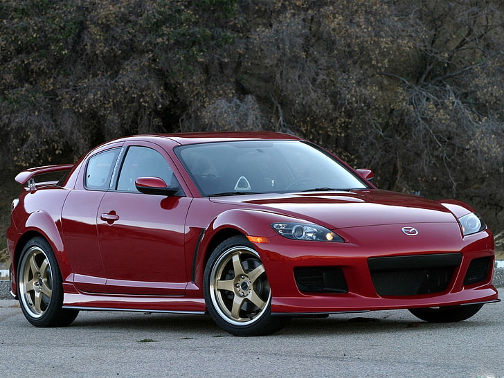 red coupe, Road, Red, Trees, Mazda rx8, HD wallpaper