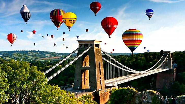 aerostaticos, colores, globos, puente, HD-Hintergrundbild