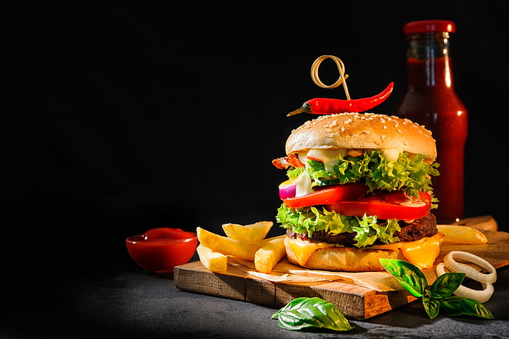 burger, french, fries, hamburger, life, still, HD wallpaper