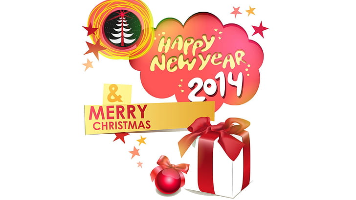 Happy New Year 2014 and Merry Christmas, christmas, happy, 2014, merry, year, holidays, HD wallpaper