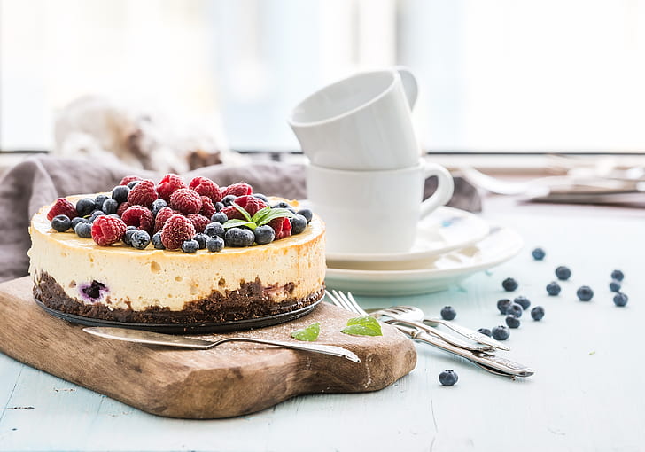 Food, Cheesecake, Berry, Blueberry, Cake, Cup, Fruit, Raspberry, Still Life, HD wallpaper
