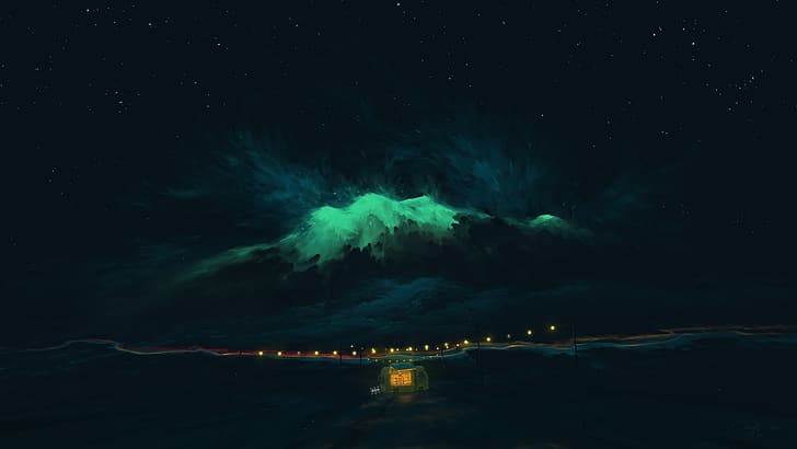 pittura digitale, notte, nuvole, BisBiswas, Sfondo HD