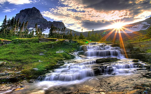 Spektakuläre Wasserfälle Widescreen-Desktop-Hintergrund, 3D-Kunst des Wasserstroms, HD-Hintergrundbild HD wallpaper