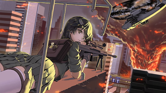 personaggi originali, harumaki-0327, anime, anime girls, fucile di precisione, ragazze con pistole, Sfondo HD HD wallpaper