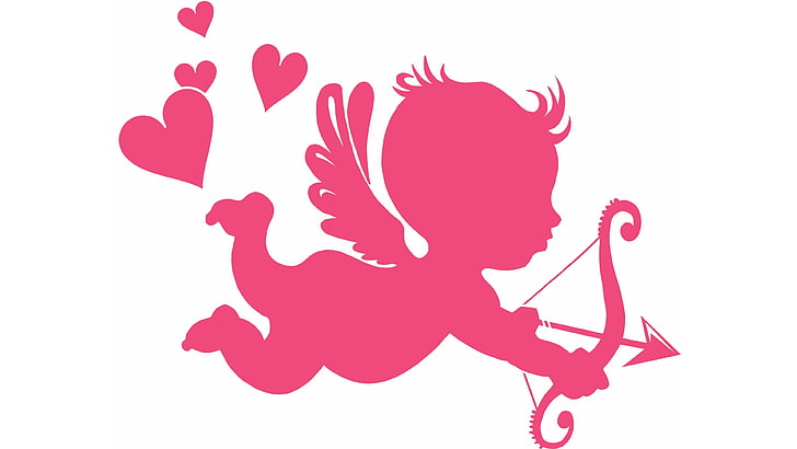 love, cupid, valentines day, valentine, hearts, art, angel, pink angel, fictional character, design, graphics, HD wallpaper