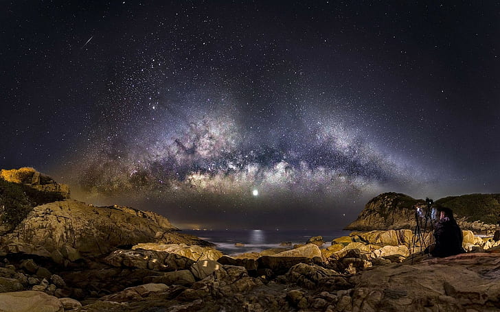 自然風景天の川銀河写真家長時間露光月星空夜海岩海岸 Hdデスクトップの壁紙 Wallpaperbetter