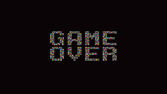 Game over illustration, video games, GAME OVER, Space Invaders, fundo preto, jogos retrô, tipografia, minimalismo, fundo simples, HD papel de parede HD wallpaper