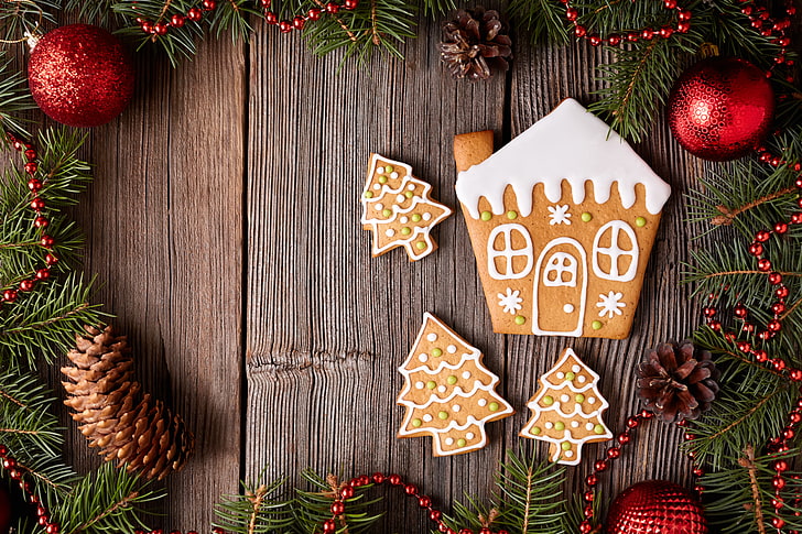 kırmızı ve yeşil Noel çelenk, Yılbaşı, kurabiye, Noel, kek, tatlı, Noel, sır, dekorasyon, zencefilli, Neşeli, HD masaüstü duvar kağıdı